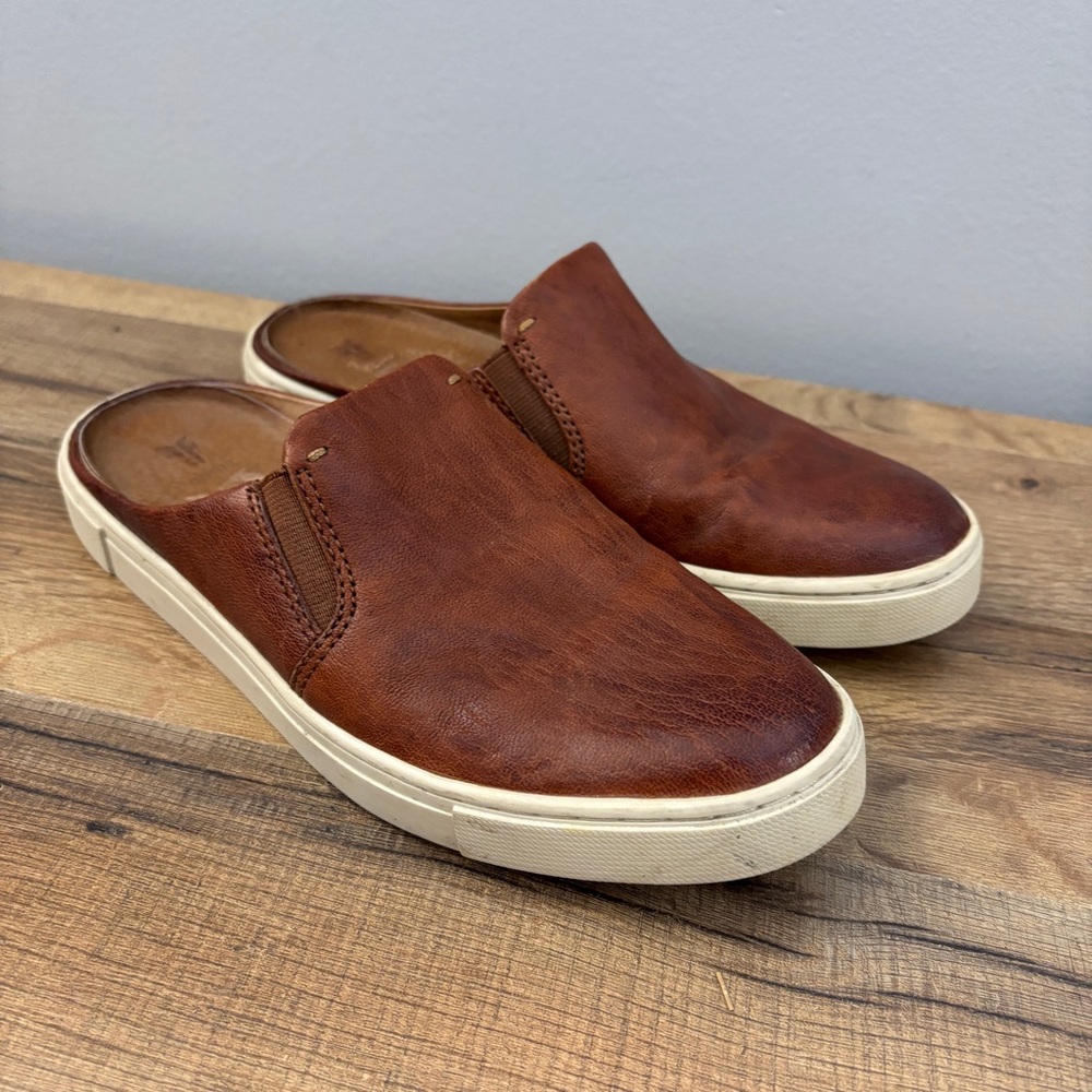 Frye Ivy Leather Slip On Mule Clog Cognac Brown Women’s